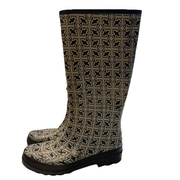 Tory Burch Wellington Rainboot Women's 10 All Over Logo Rubber Waterproof - Picture 13 of 16